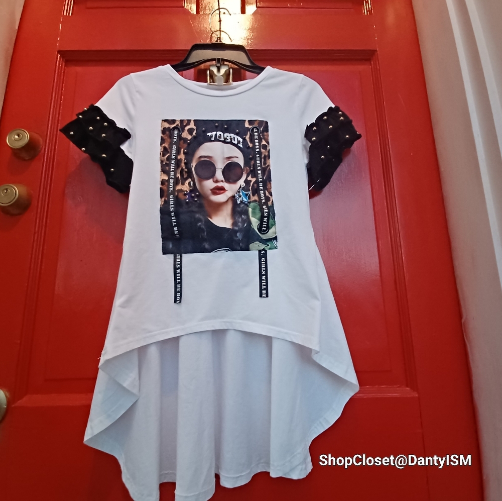 Trendy White and Black Kids Graphic Top